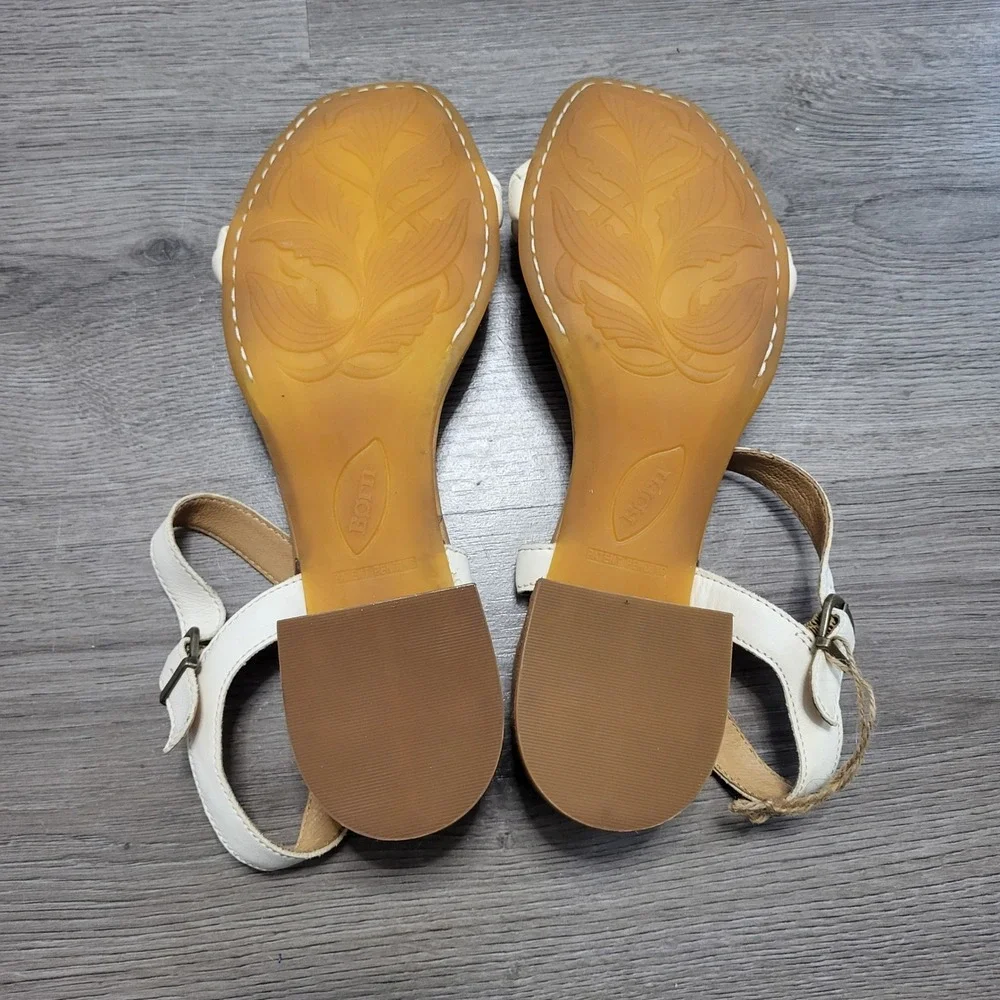 Born Cream Leather Braided Strap Block Heel Sandals Comfort Casual Women Size 11 - Picture 8 of 10
